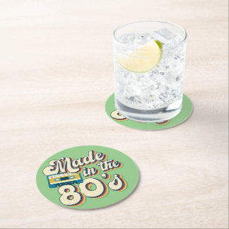 Made in the 80's Retro Wave Vintage Aesthetics Round Paper Coaster