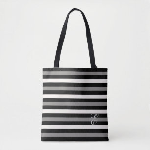 Made In the USA black, grey and white striped Tote Bag