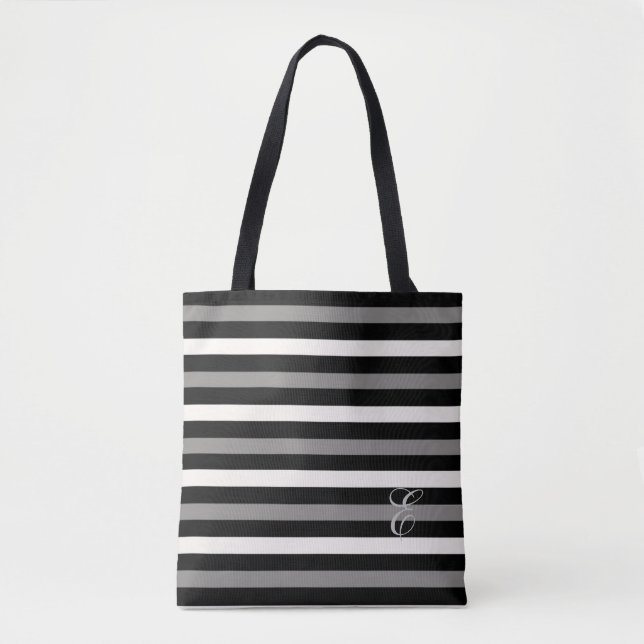 Made In the USA black, grey and white striped Tote Bag (Front)