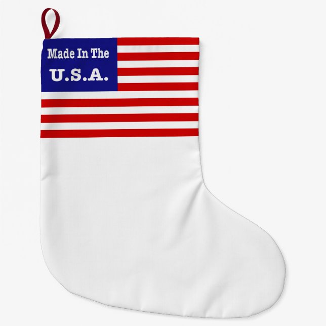 Made In The USA Red White And Blue American Flag Large Christmas Stocking (Front)