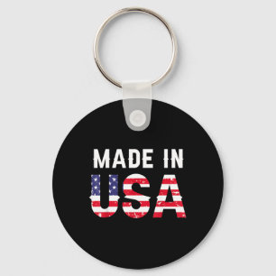 Made In USA American Flag 4th of July Women Men Key Ring