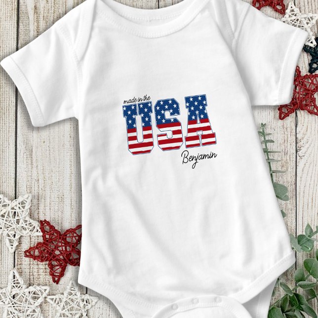 Made in USA American Flag Patriotic 4th Of July Baby Bodysuit (Creator Uploaded)