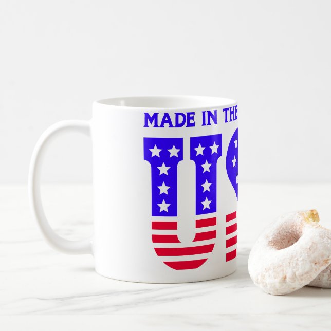 Made In USA American TEXT Coffee Mug (With Donut)