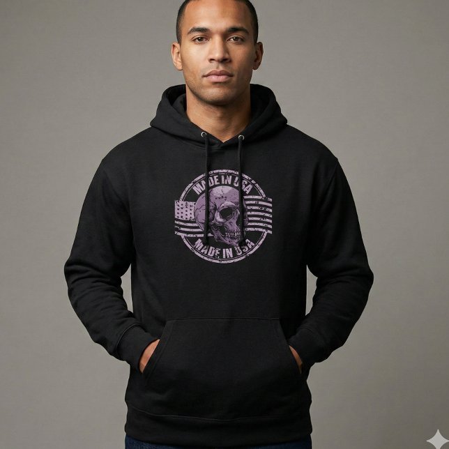 Made in USA Distressed Purple Skull Men's Hoodie (Creator Uploaded)
