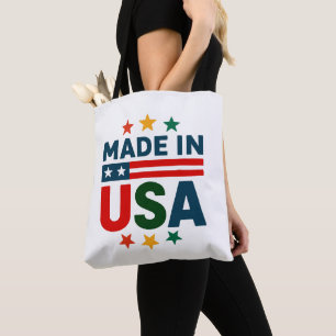 Made in usa patriotic typographic design tote bag