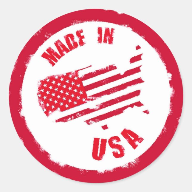Made in USA rubber stamp design Classic Round Sticker (Front)