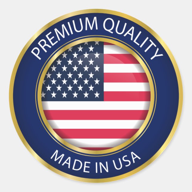 Made in USA Seal, American Flag Classic Round Sticker (Front)