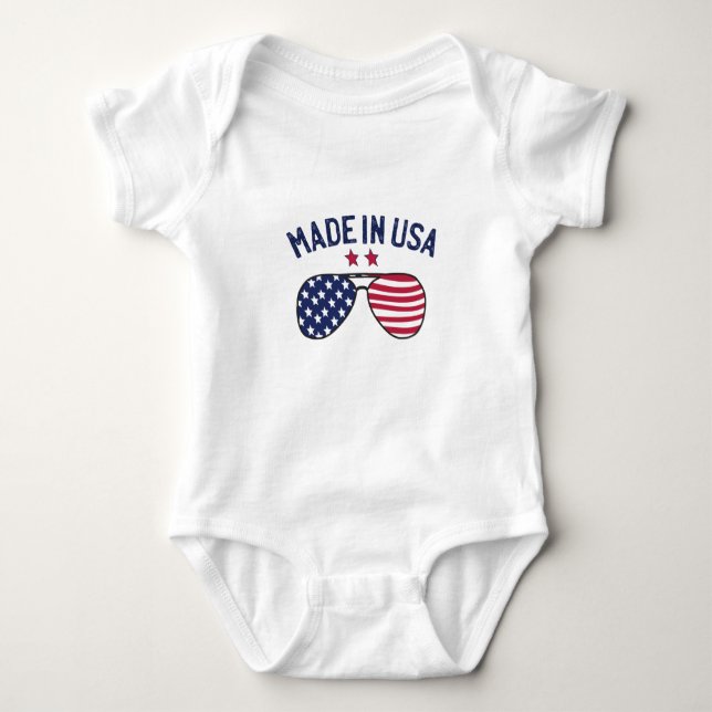 Made in USA United States US Flag Sunglasses Baby Bodysuit (Front)