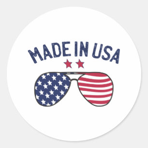 Made in USA United States US Flag Sunglasses Classic Round Sticker