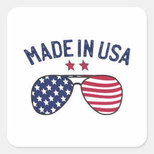 Made in USA United States US Flag Sunglasses Square Sticker