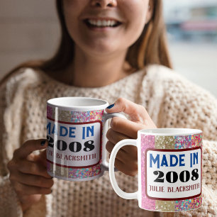Made in (Year) Birthday Glitter for 16th, 18th, 21 Coffee Mug