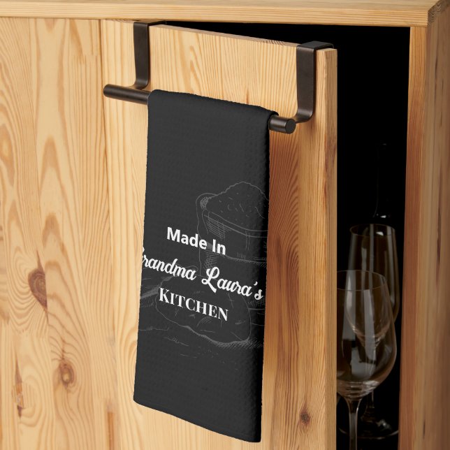 Made In [Your Name] Kitchen Black Bakers Tea Towel (Thirds Fold)