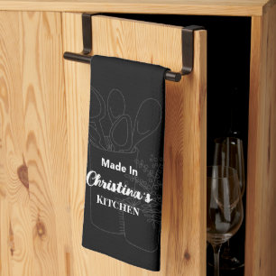 Made In [Your Name] Kitchen Black Wooden Spoon Tea Towel