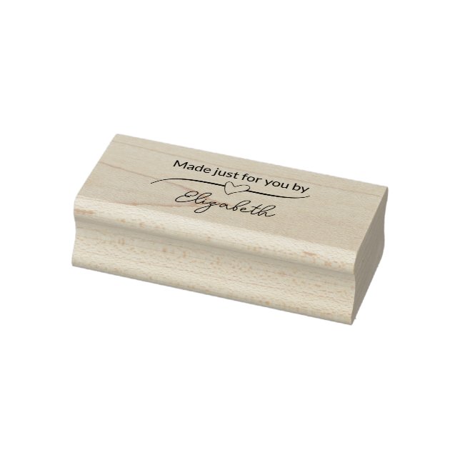 Made Just for You By Your Name in Script & Heart Rubber Stamp (Stamp)