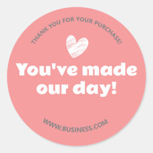 Made Our Day Business Name Website Heart Pink Grey Classic Round Sticker