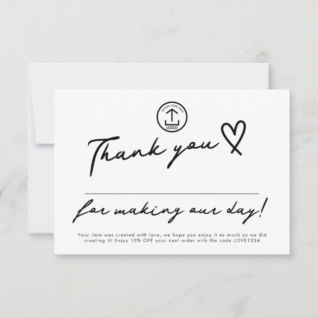 Made Our Day Editable Small Business Discount Code Thank You Card (Front)