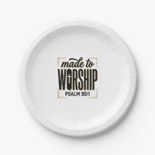Made to Worship Psalm 95_1 Christian Vintage Desig Paper Plate