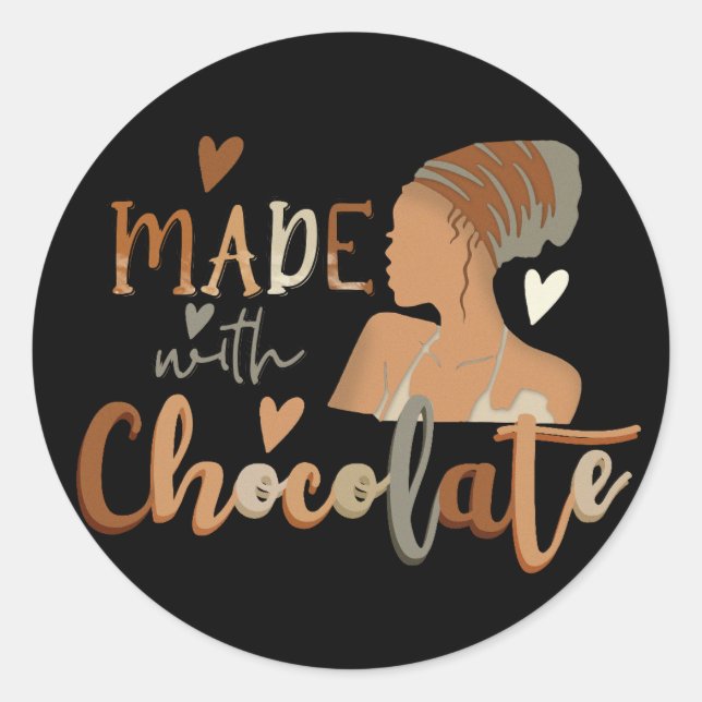 Made With Chocolate Black Woman Afro Girl Classic Round Sticker (Front)