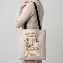 Made With Love and Cat Hair Funny Cat Mom Tote Bag
