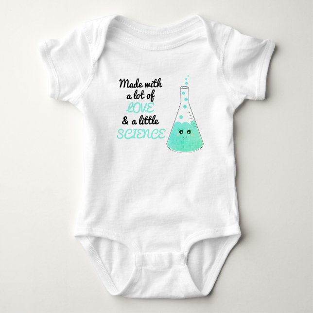 Made With Love And Science Beaker Cute Blue Green Baby Bodysuit (Front)