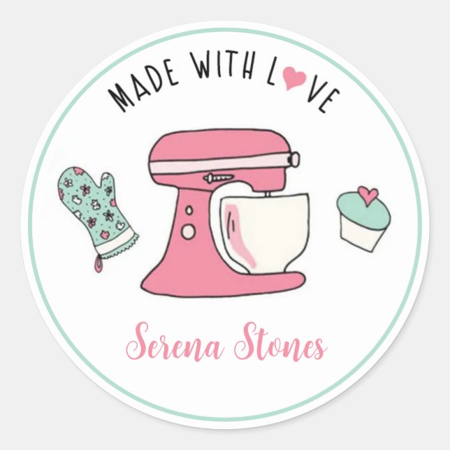 Made with Love / Baked with Love Pink Teal Sticker (Front)