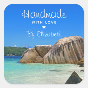 Made with Love Beautiful Tropical Sea Rocky Coast Square Sticker