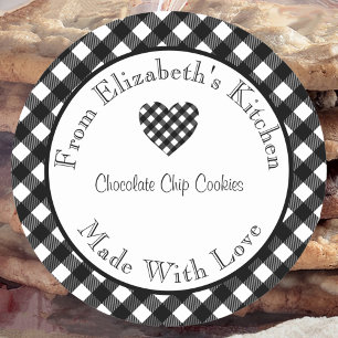 Made With Love Black Buffalo Plaid Food Gift  Classic Round Sticker