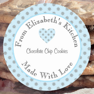 Made With Love Blue Snowflakes Home Baked Gift Classic Round Sticker