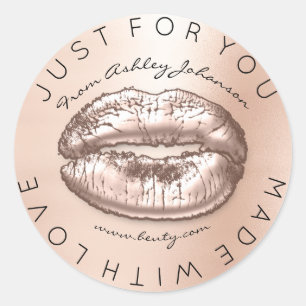 Made With Love Blush Kiss Rose Gold Makeup Lips Classic Round Sticker