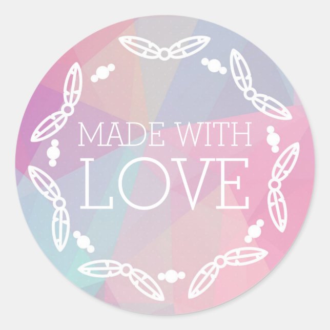 Made With Love Boho Chic Feathers Pastel Geometric Classic Round Sticker (Front)