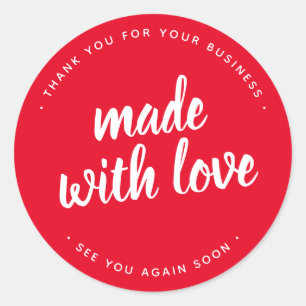 Made With Love Bold Script Red Round Sticker