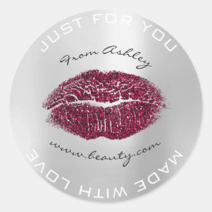 Made With Love Burgund Metal Grey Makeup Lips Kiss Classic Round Sticker