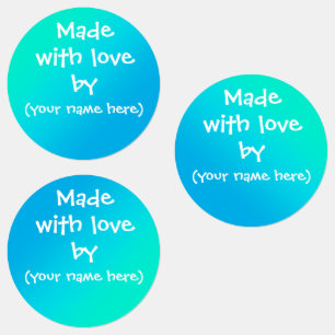 "Made With Love By" Teal Personalised Labels