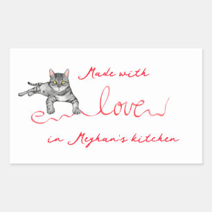 Made With Love Cat with Ribbon Rectangular Sticker