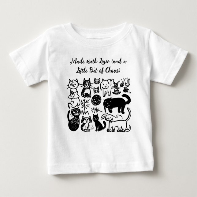 Made with Love & Chaos" Funny Baby T-Shirt - Cute  (Front)