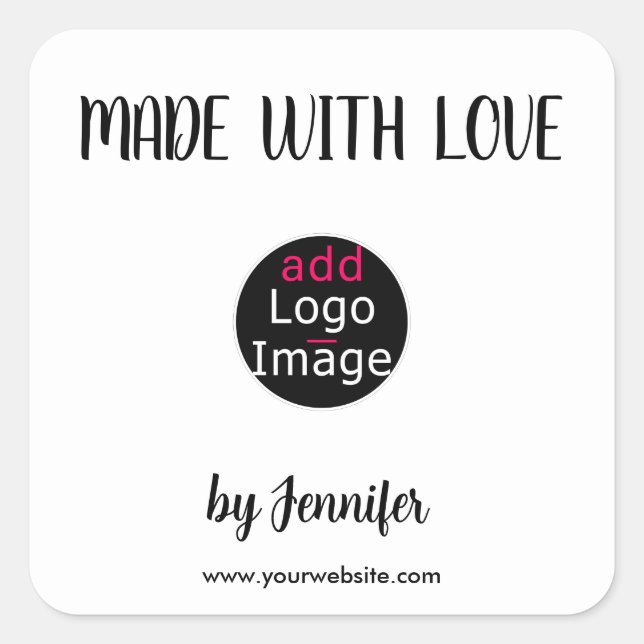 Made With Love Chic Professional Custom Logo  Square Sticker (Front)