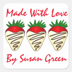 Made With Love Chocolate Covered Strawberry Candy Square Sticker