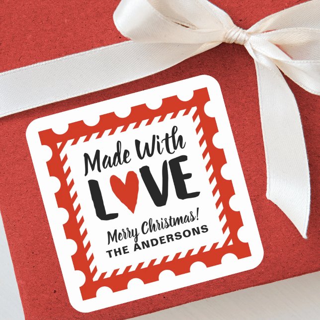 Made With Love Christmas Stamp Sticker (A fun Christmas made with. love gift sticker for you handmade and homemade holiday gifts)