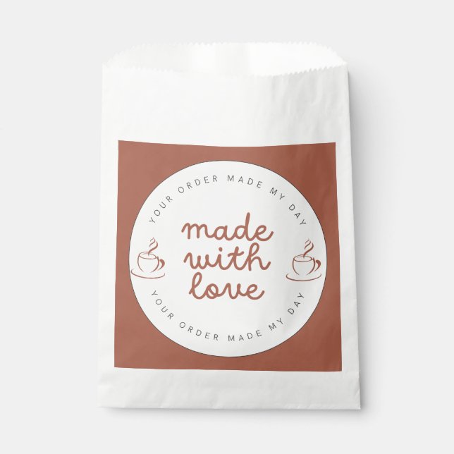 Made with Love Coffee & Cake Shop Brown Favour Bag (Front)