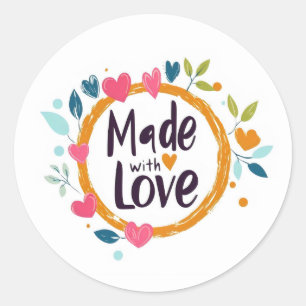 Made with Love Colorful Leaves Classic Round Sticker