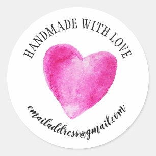 Made with love company name pink heart classic round sticker