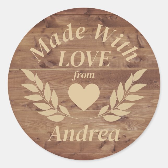 Made with Love Custom Name Classic Round Sticker (Front)