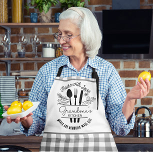 Made With Love Custom Name Grey Buffalo Plaid Apron
