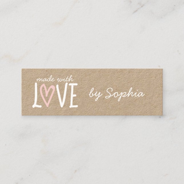 Made With Love Custom Name & Social Media Mini Business Card (Front)