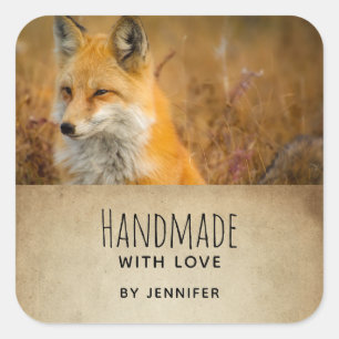 Made with Love Cute Red Fox Wilderness Photography Square Sticker