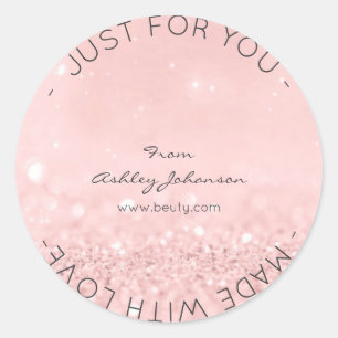 Made With Love Diamond Pink Sparkly Glitter Classic Round Sticker