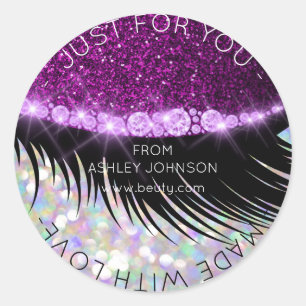 Made With Love Diamond Purple Pink Sparkly Glitter Classic Round Sticker