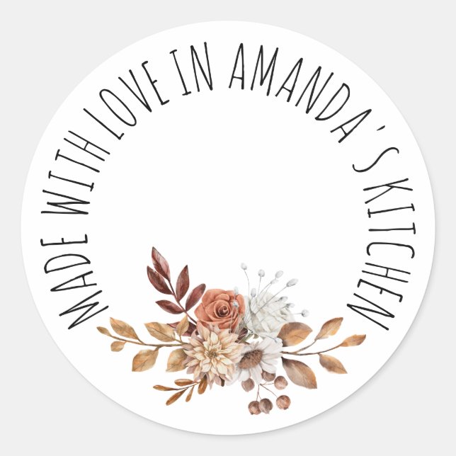 Made With Love Floral Classic Round Sticker (Front)