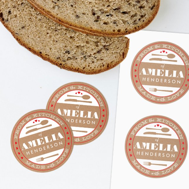 Made With Love Food Gift Sticker kraft (custom homemade treats gift sticker from the kitchen and made with love)