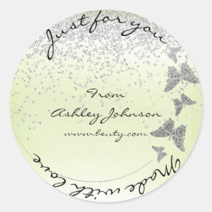 Made With Love For You Name Butterfly Silver Mint Classic Round Sticker